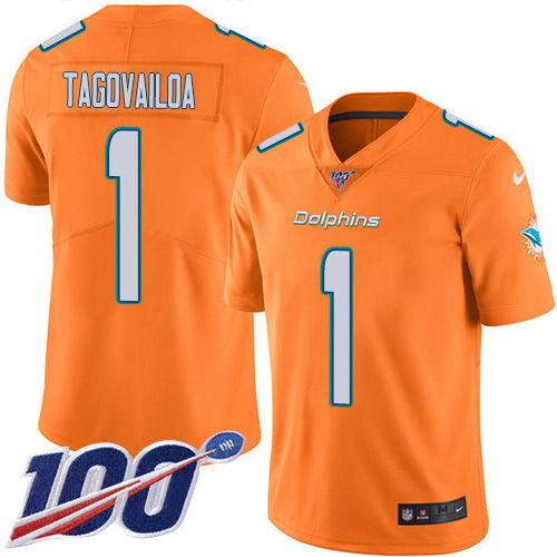 Nike Miami Dolphins #1 Tua Tagovailoa Orange Youth Stitched NFL Limited Rush 100th Season Jersey->youth nfl jersey->Youth Jersey